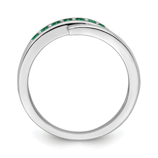 Sterling Silver Rhodium-plated Green & White CZ Ring