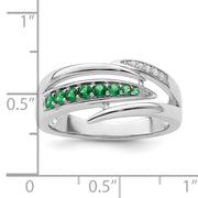 Sterling Silver Rhodium-plated Green & White CZ Ring