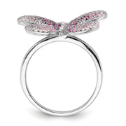 Sterling Silver Rhodium-plated Polished Pink CZ Butterfly Ring