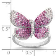 Sterling Silver Rhodium-plated Polished Pink CZ Butterfly Ring