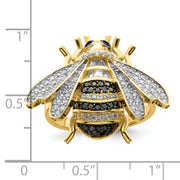 Sterling Silver Blk/White RH-plated Gold Tone CZ Bumblebee Ring