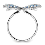 Sterling Silver Rhodium-plated Polished Blue & White CZ Butterfly Ring