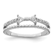 Sterling Silver Rhodium-plated Polished Double CZ Bow Ring