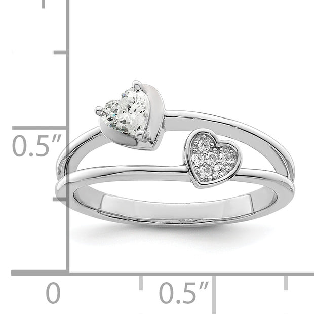 Sterling Silver Rhodium plated CZ Hearts Ring
