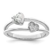 Sterling Silver Rhodium plated CZ Hearts Ring