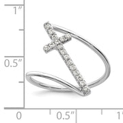 Sterling Silver Rhodium-plated Polished CZ Cross Ring