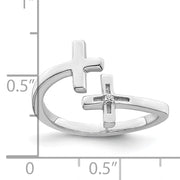 Sterling Silver Rhodium-plated CZ Double Cross Adjustable Ring