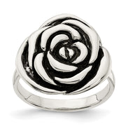 Sterling Silver Polished Antiqued Rose Ring