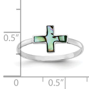 Sterling Silver Rhodium-plated Polished Abalone Cross Ring