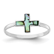 Sterling Silver Rhodium-plated Polished Abalone Cross Ring