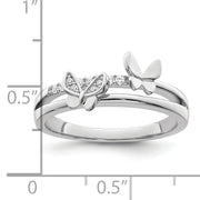 Sterling Silver Rhodium plated CZ Butterflies Ring