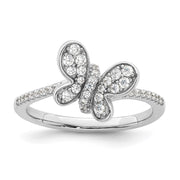 Sterling Silver Rhodium-plated CZ Butterfly Ring