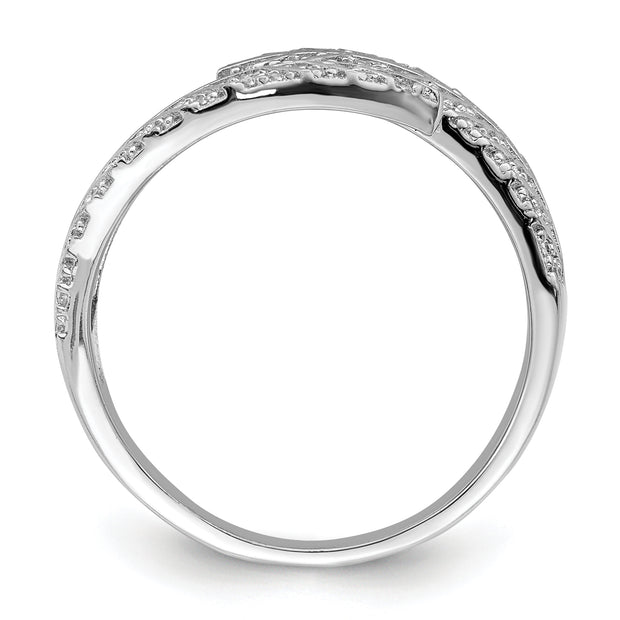 Sterling Silver Rhodium plated CZ Leaf Band