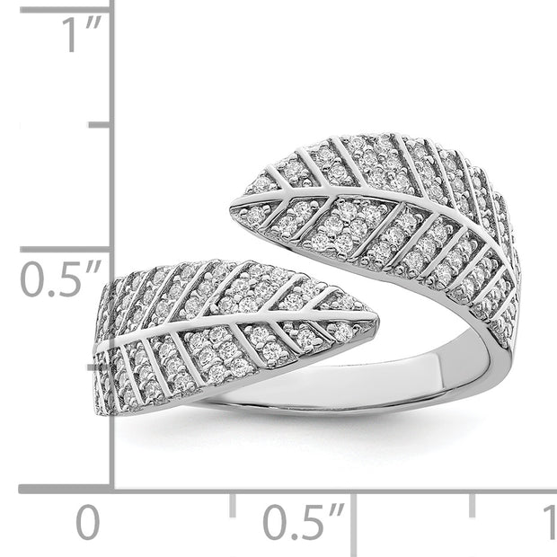 Sterling Silver Rhodium plated CZ Leaf Band