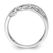 Sterling Silver Rhodium plated CZ Leaves Ring