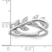 Sterling Silver Rhodium plated CZ Leaves Ring