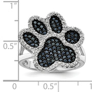 Sterling Silver Rhodium-plated Polished CZ Paw Print Ring