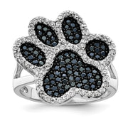 Sterling Silver Rhodium-plated Polished CZ Paw Print Ring