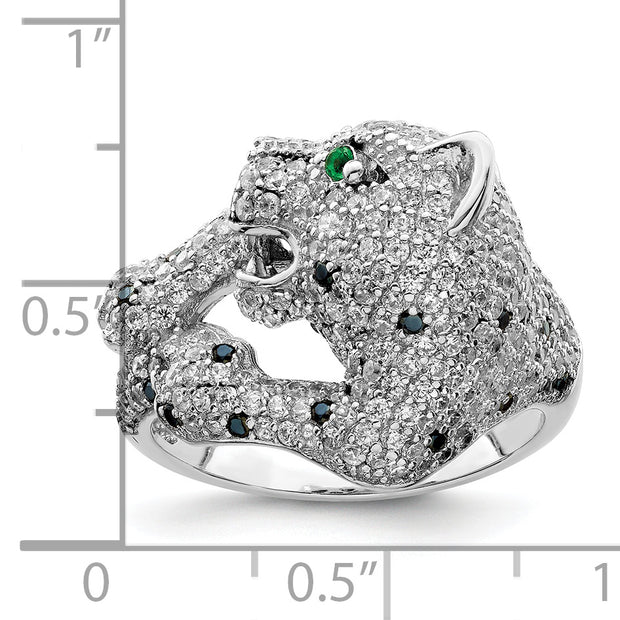 Sterling Silver Rhodium-plated Polished CZ Cheetah Ring