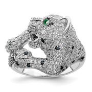 Sterling Silver Rhodium-plated Polished CZ Cheetah Ring