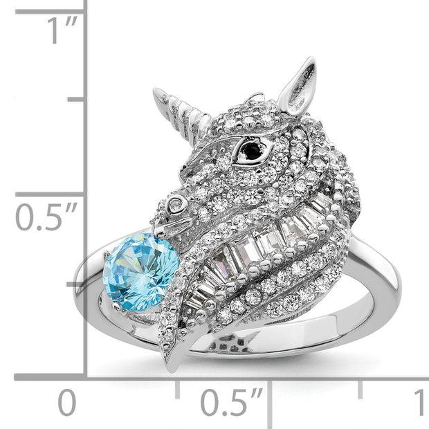 Sterling Silver Rhodium-plated Polished CZ Unicorn Ring