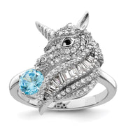 Sterling Silver Rhodium-plated Polished CZ Unicorn Ring