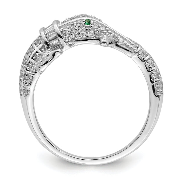 Sterling Silver Rhodium-plated Polished CZ Alligator Ring