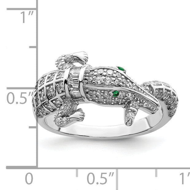 Sterling Silver Rhodium-plated Polished CZ Alligator Ring