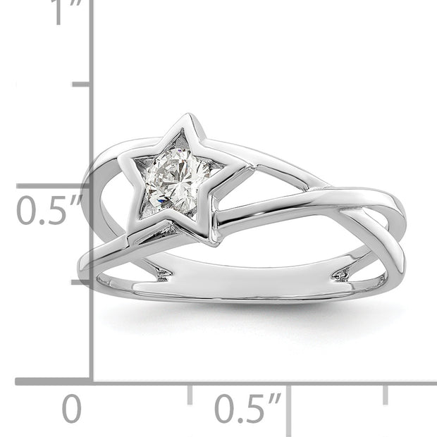 Sterling Silver Rhodium-plated CZ Star Ring