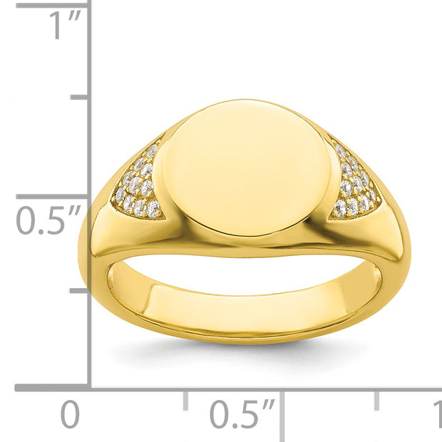 Sterling Silver CZ Gold-tone Signet Ring