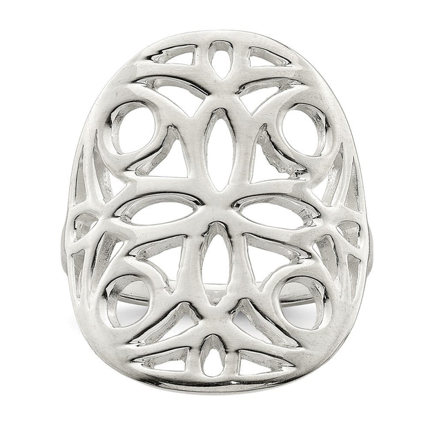 Sterling Silver Polished Floral Design Ring