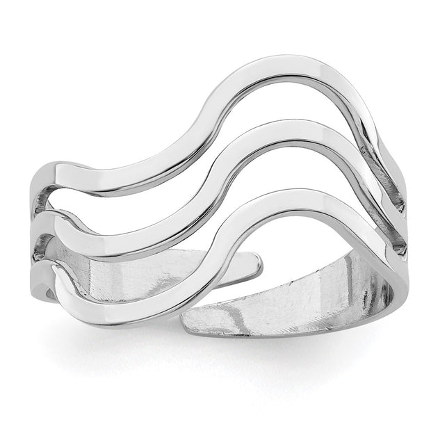 Sterling Silver Rhod. Polished Wavy Adjustable Ring