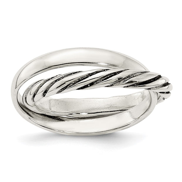 Sterling Silver Polished & Twisted Intertwined Rings