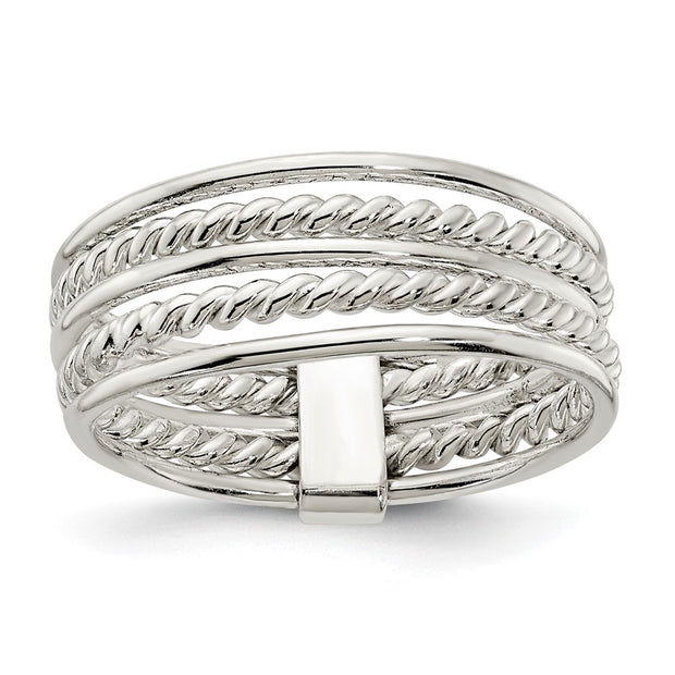 Sterling Silver Polished & Twisted Multiple Attached Rings
