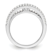 Sterling Silver Rhodium-plated CZ 3 Row Ring