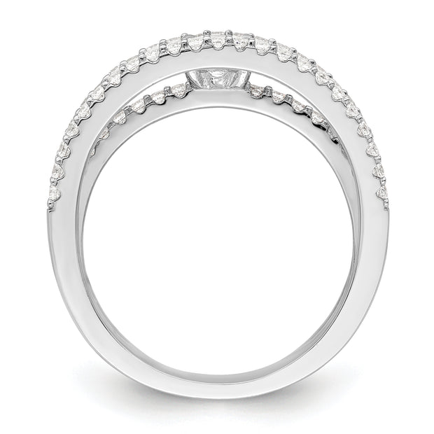 Sterling Silver Rhodium-plated CZ 3 Row Ring