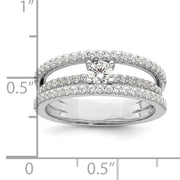 Sterling Silver Rhodium-plated CZ 3 Row Ring