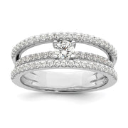 Sterling Silver Rhodium-plated CZ 3 Row Ring