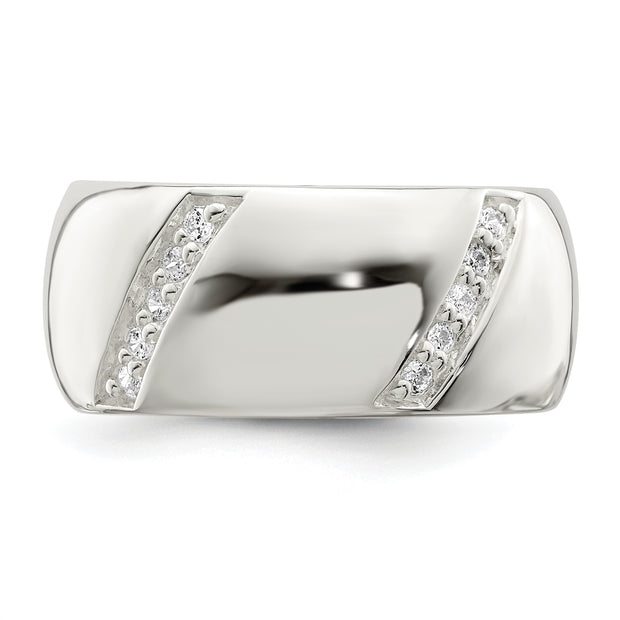 Sterling Silver CZ Slanted Lines Ring