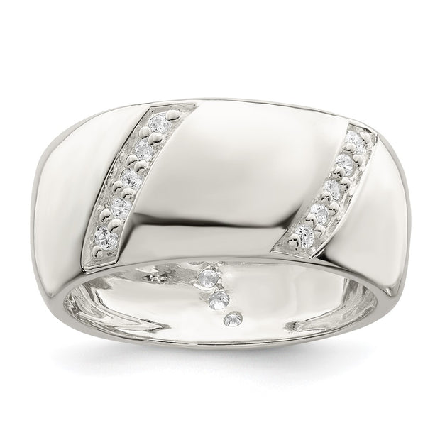 Sterling Silver CZ Slanted Lines Ring