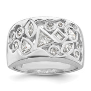 Sterling Silver Rhodium-plated Multi-shaped CZ Ring