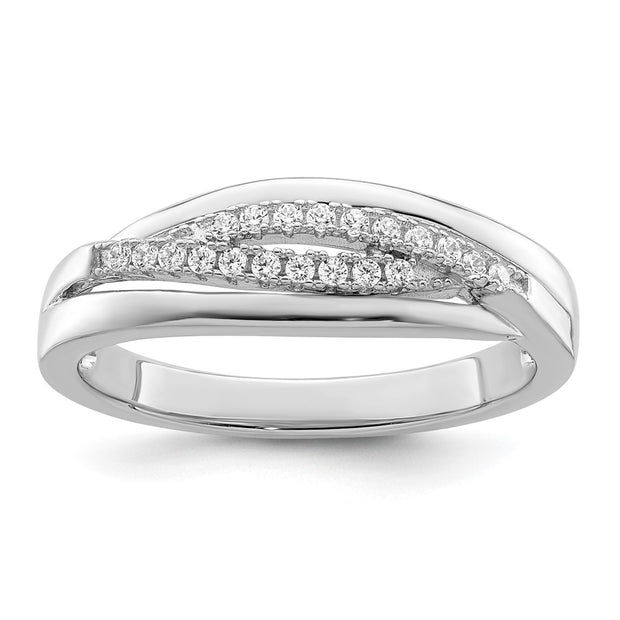 Sterling Silver Rhodium plated CZ Twisted Band
