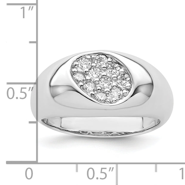 Sterling Silver Rhodium-plated CZ Oval Cluster Ring