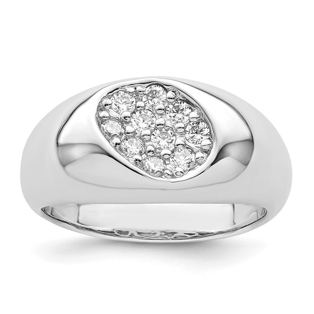 Sterling Silver Rhodium-plated CZ Oval Cluster Ring