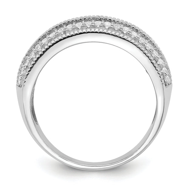 Sterling Silver Polished Rhodium-plated CZ Ring