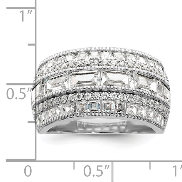 Sterling Silver Polished Rhodium-plated CZ Ring