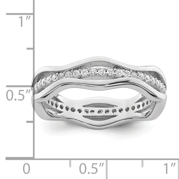 Sterling Silver Rhodium-plated CZ Wavy Ring