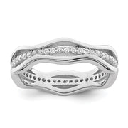 Sterling Silver Rhodium-plated CZ Wavy Ring