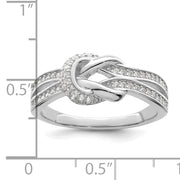 Sterling Silver Polished Rhodium-plated CZ Knot Ring