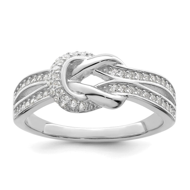 Sterling Silver Polished Rhodium-plated CZ Knot Ring